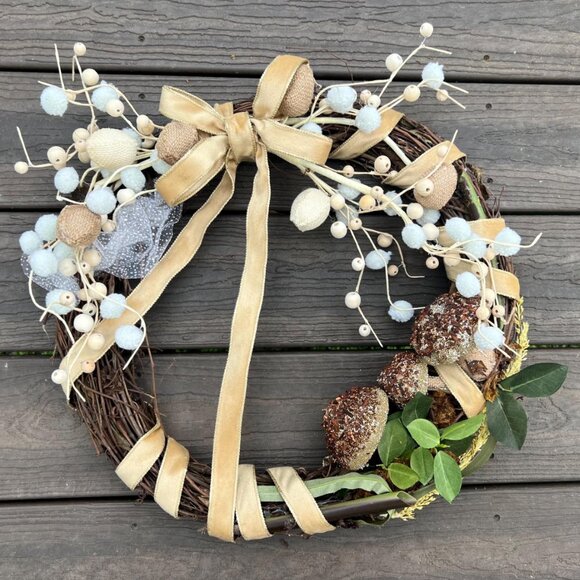 Spring Burlap Eggs Glitter Mushroom Earth Tones Wreath Home Decoration - Picture 10 of 10